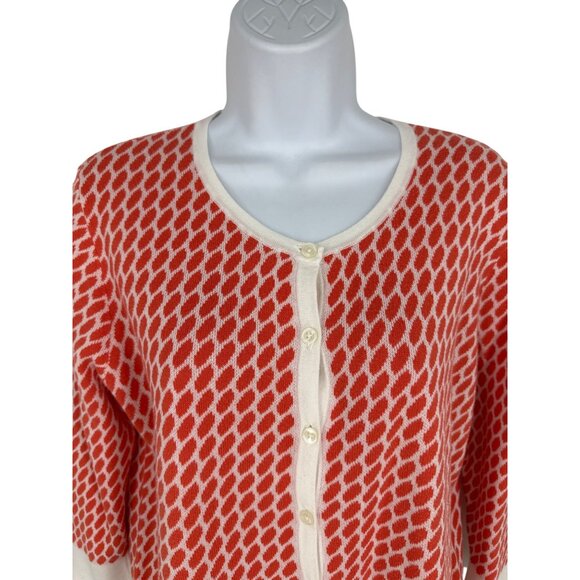 Ann Taylor Womens Coral & White Patterned Button-Up Cardigan Sweater L - Picture 2 of 7